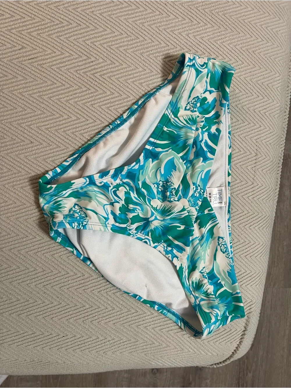Floral Teal & White Bikini Bottoms Time and Tru Medium 8-10 swim